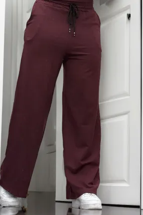 Pantalon palazzo bordeaux avec poches en coton