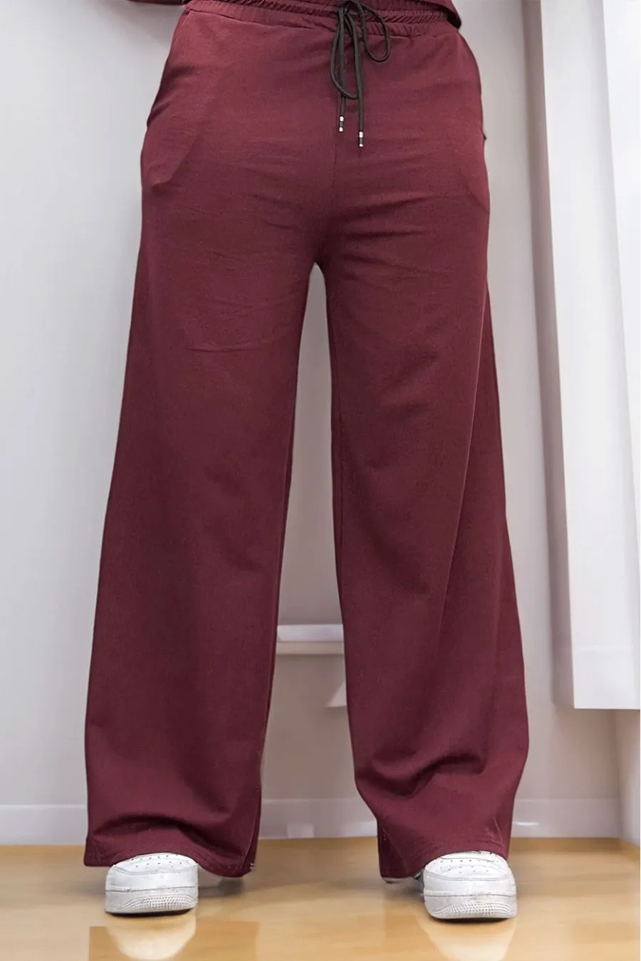 Pantalon palazzo bordeaux avec poches en coton