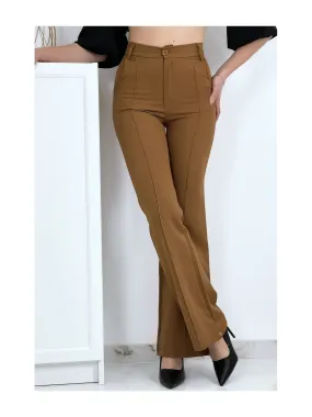 Pantalon palazzo camel avec poches et plis