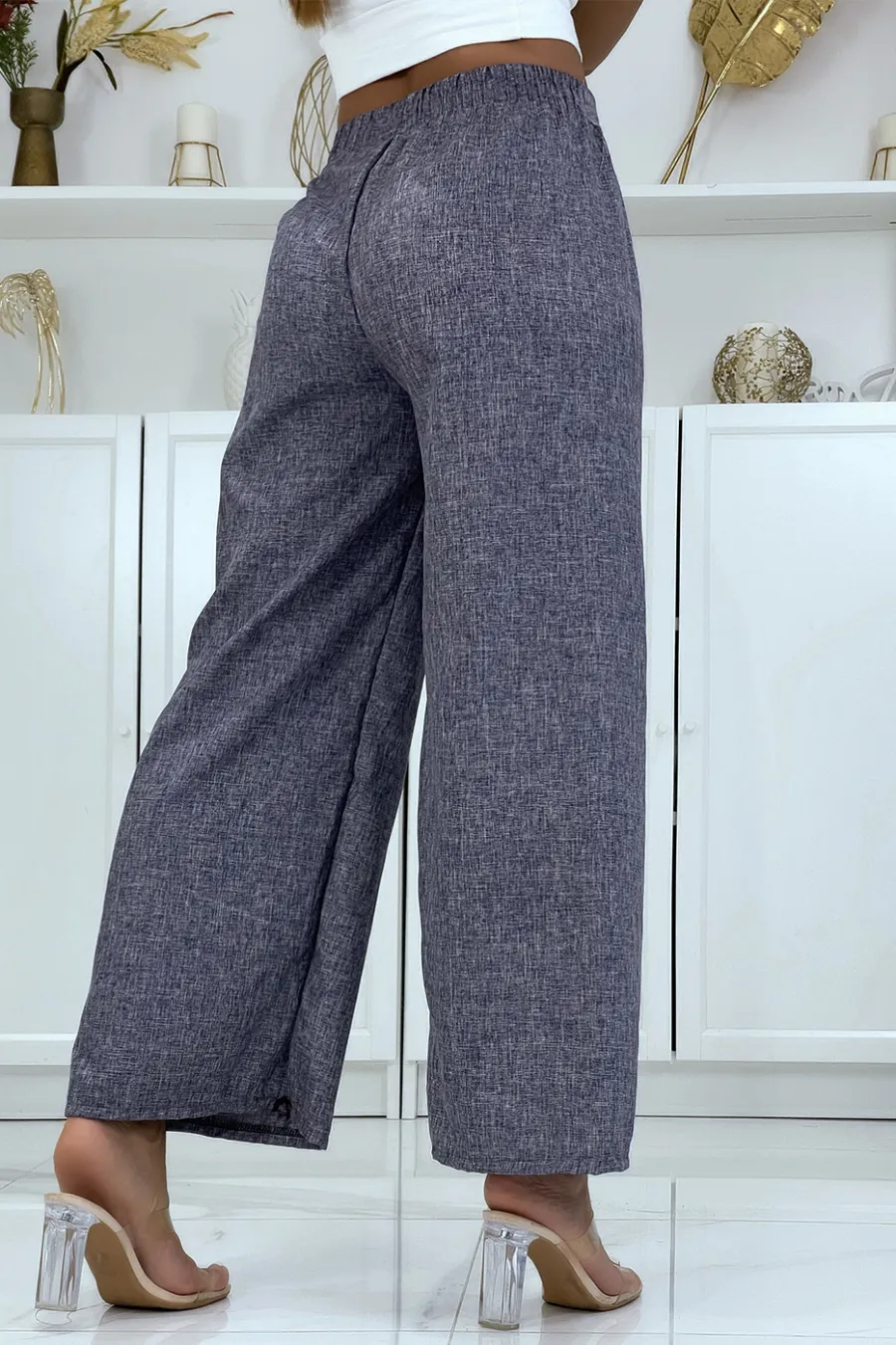 Pantalon palazzo dans une jolie matière bleu chiné