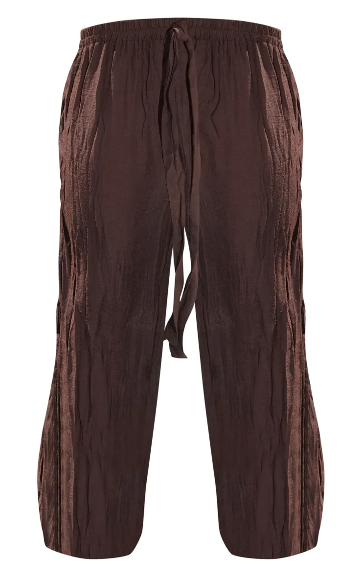 Pantalon palazzo marron chocolat effet lin