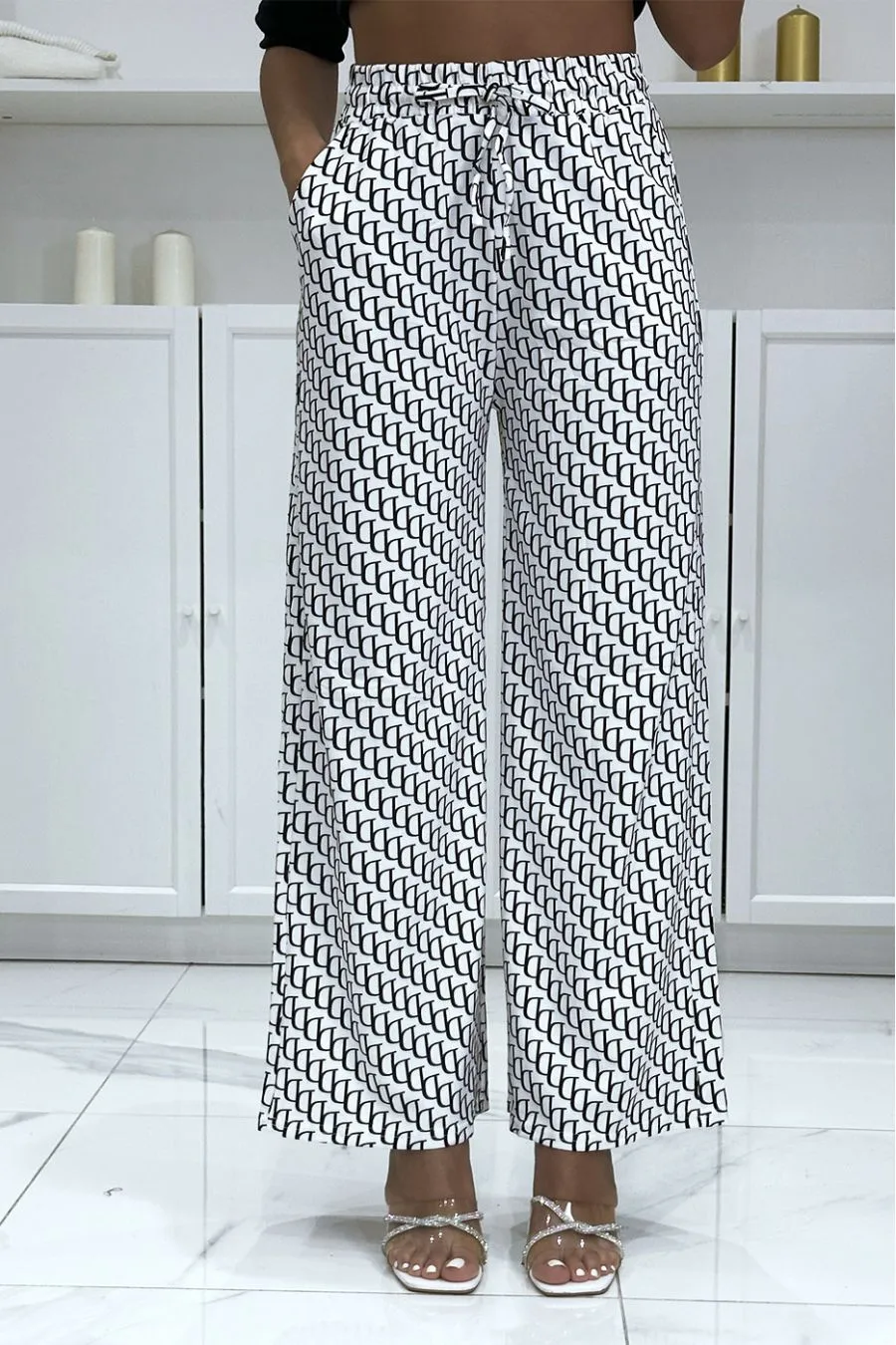 Pantalon palazzo moti D blanc inspiration de marque