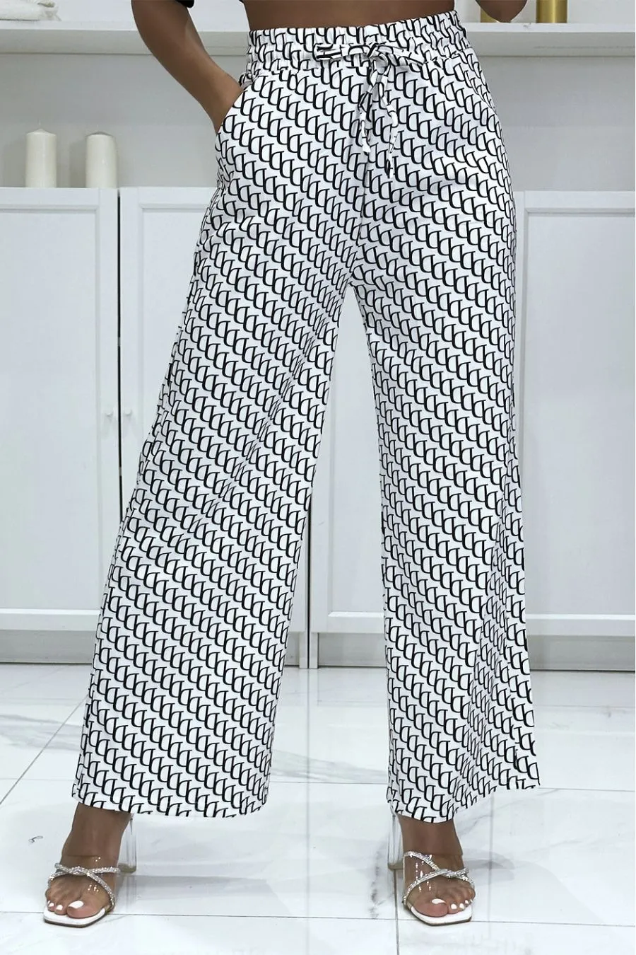 Pantalon palazzo moti D blanc inspiration de marque