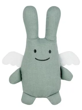 Peluche En Lin Ange Lapin Vert Céladon + Pochette En Coton (20 Cm) - Vert d'eau