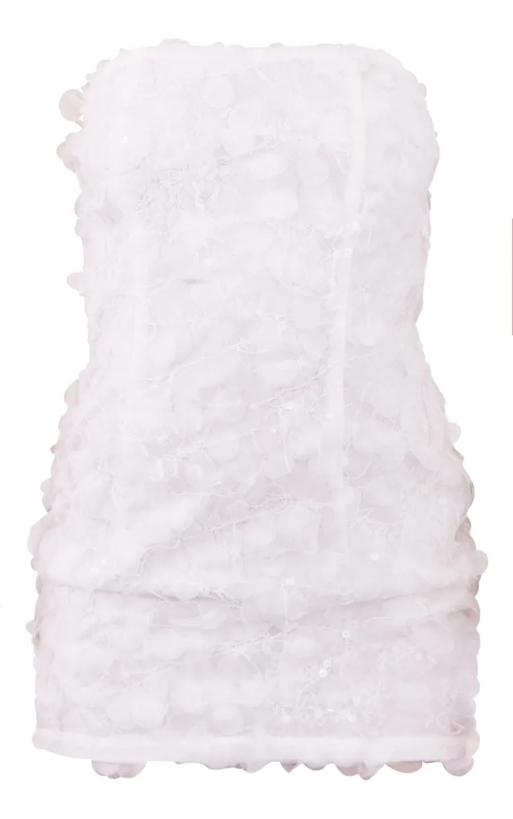 Petite Robe moulante bustier texturée blanche à sequins