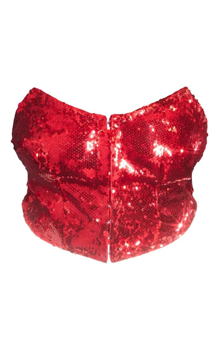 Plus Corset en sequins rouges à agrafes et œillets