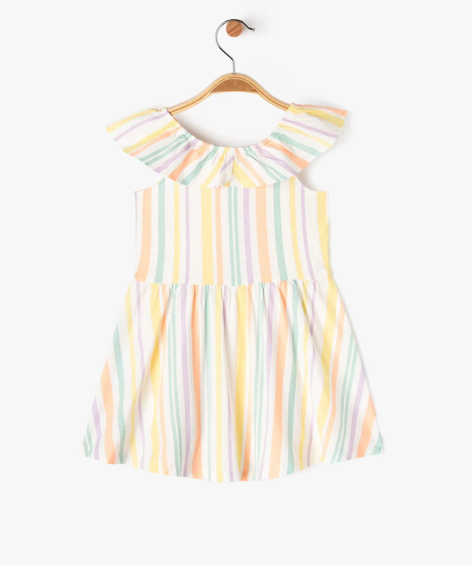 robe a col volante en jersey de coton imprime bebe fille jaune robes