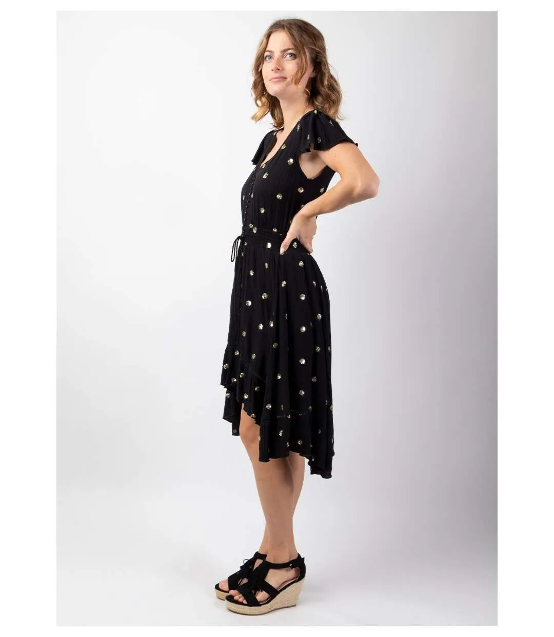 Robe courte à sequins INDIA noire Coton Du Monde