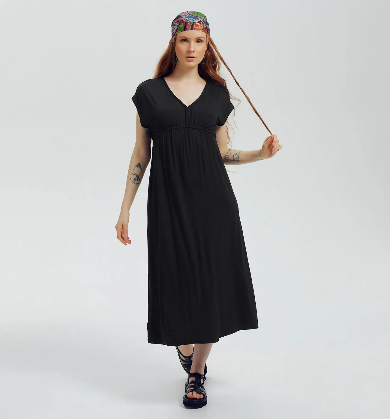 Robe mi-longue en jersey - Noir