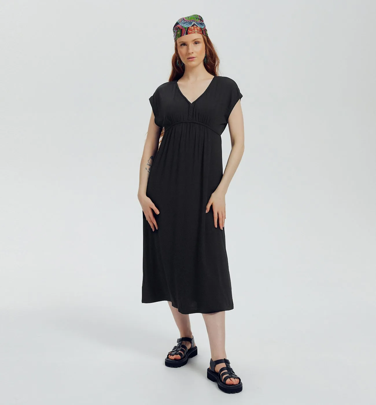 Robe mi-longue en jersey - Noir