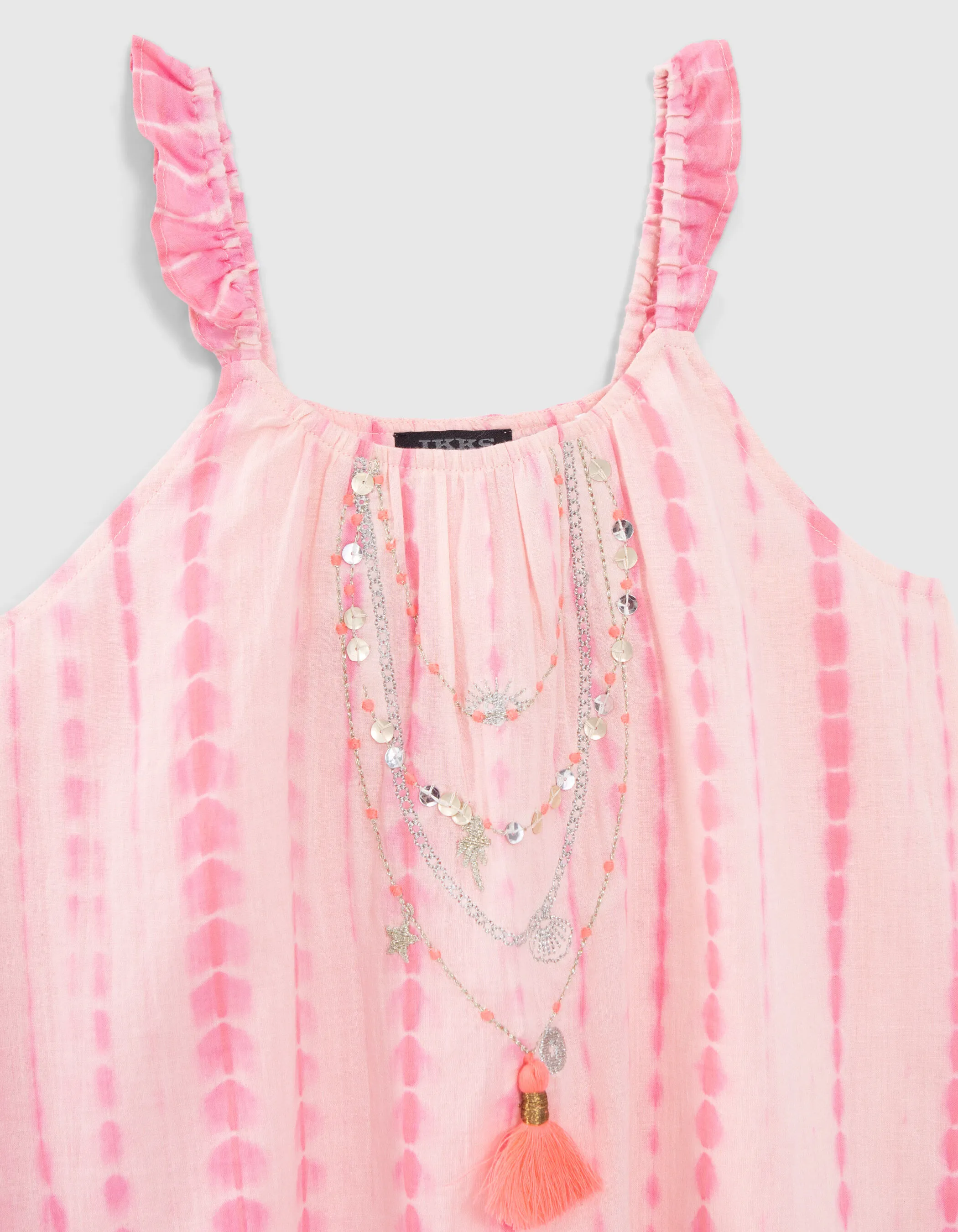 Robe rose motif tie and dye colliers brodés fille