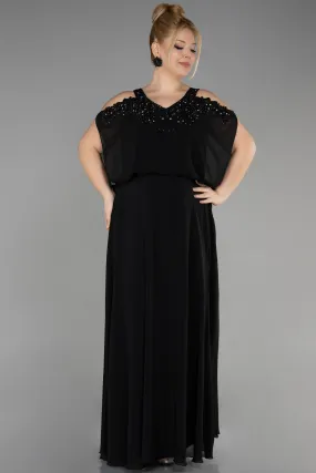 Robes De Haute Couture En Grandes Tailles Longue Mousseline Noir ABU3649