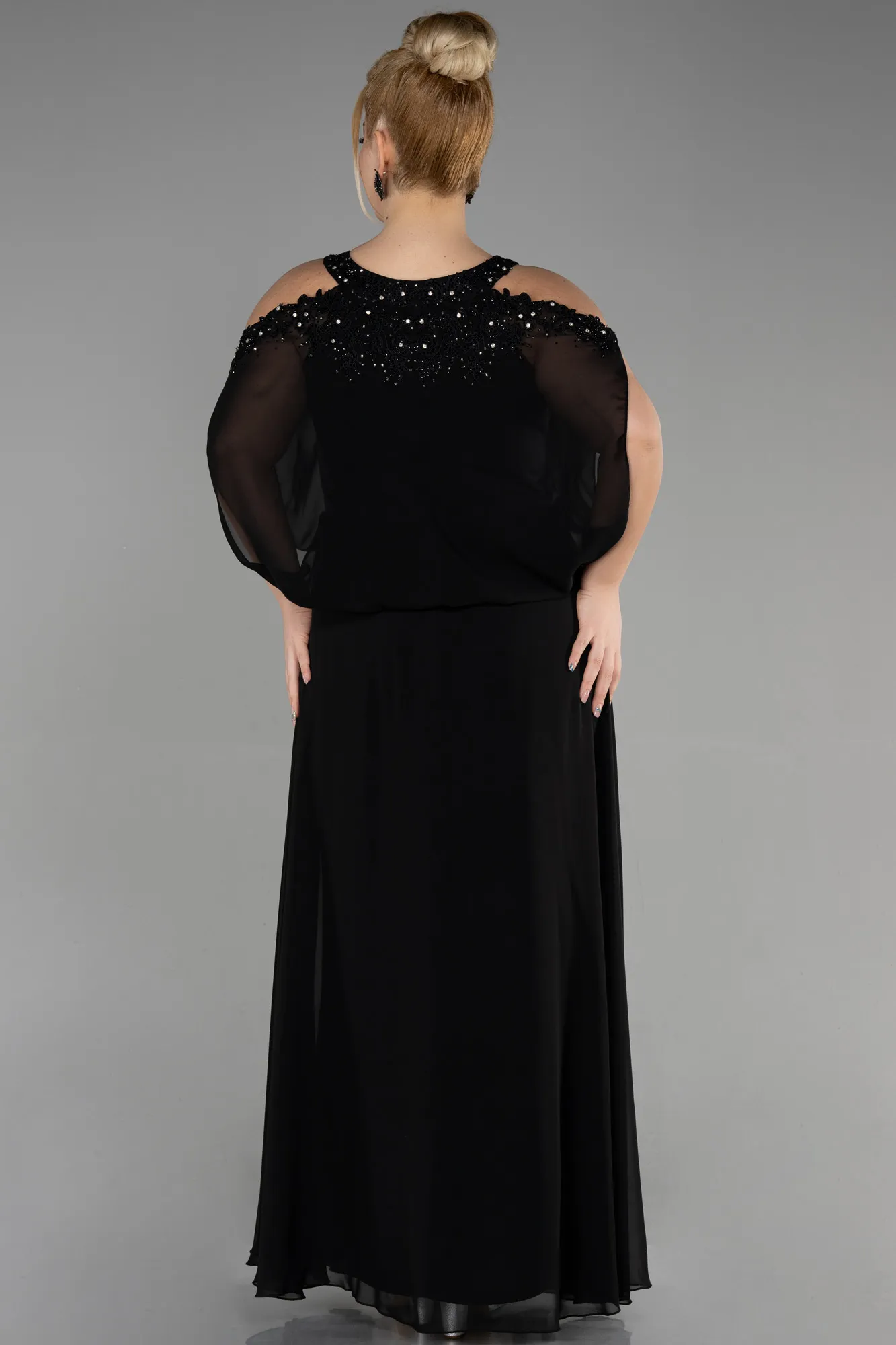 Robes De Haute Couture En Grandes Tailles Longue Mousseline Noir ABU3649