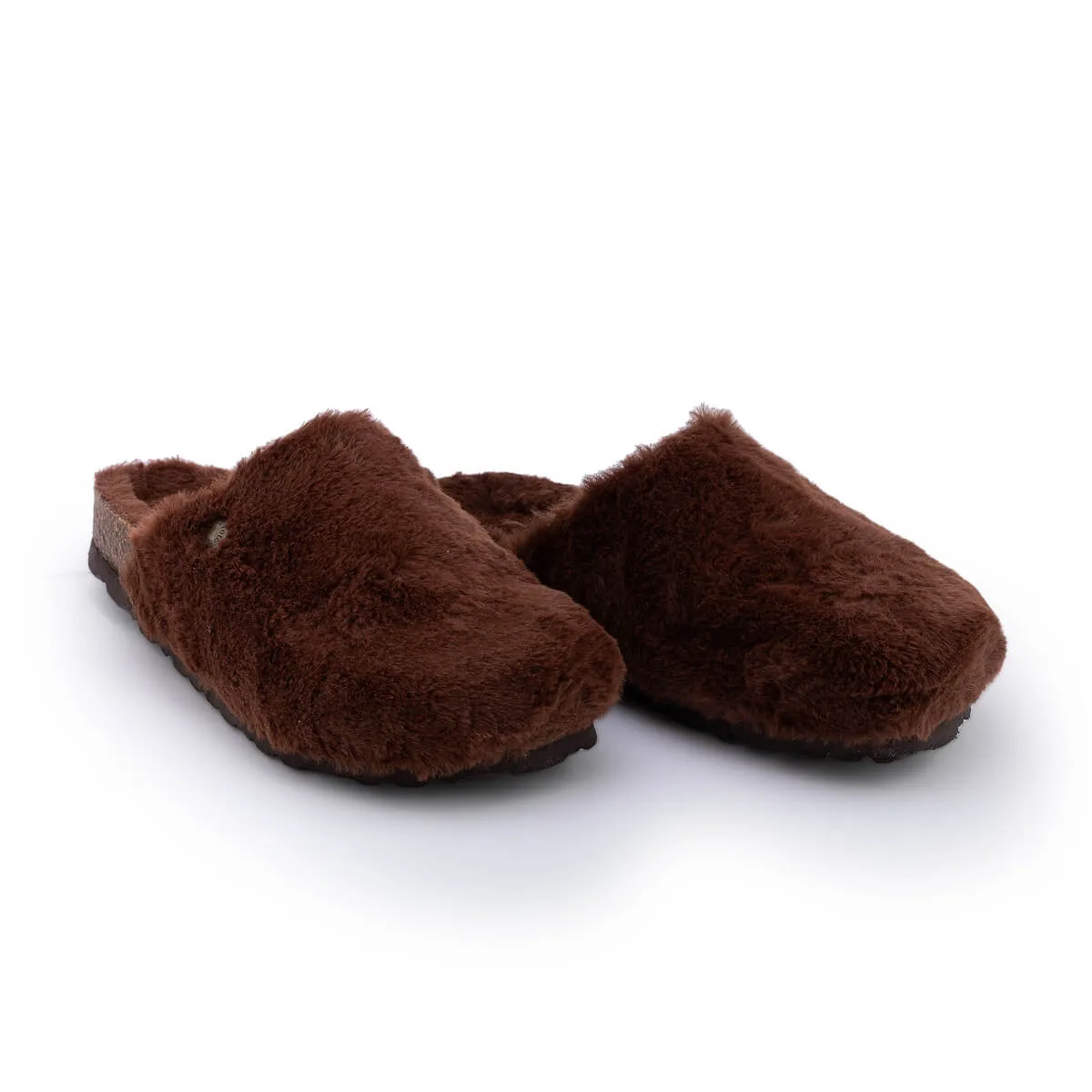 Sabots en fausse fourrure type chaussons - Marron