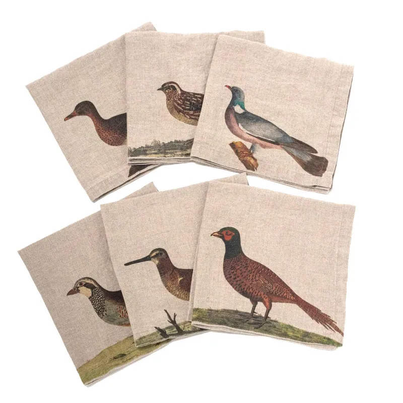 Serviettes de table en lin - oiseaux sauvages