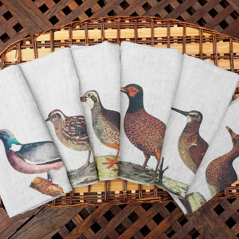 Serviettes de table en lin - oiseaux sauvages