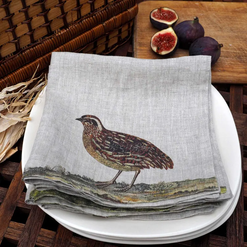 Serviettes de table en lin - oiseaux sauvages