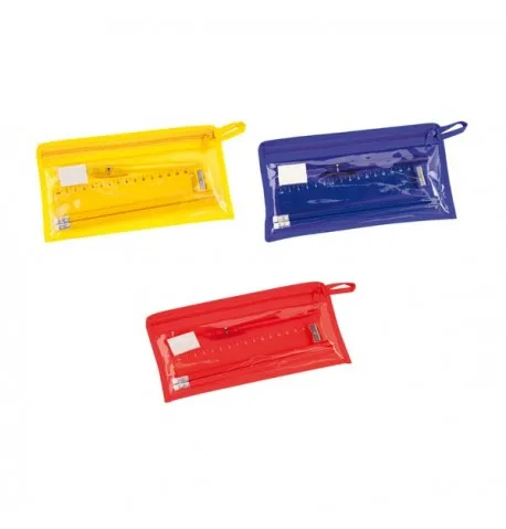 Set Trousse Baiku en T.N.T et en PVC de Coloris Jaune Bleu et Rouge