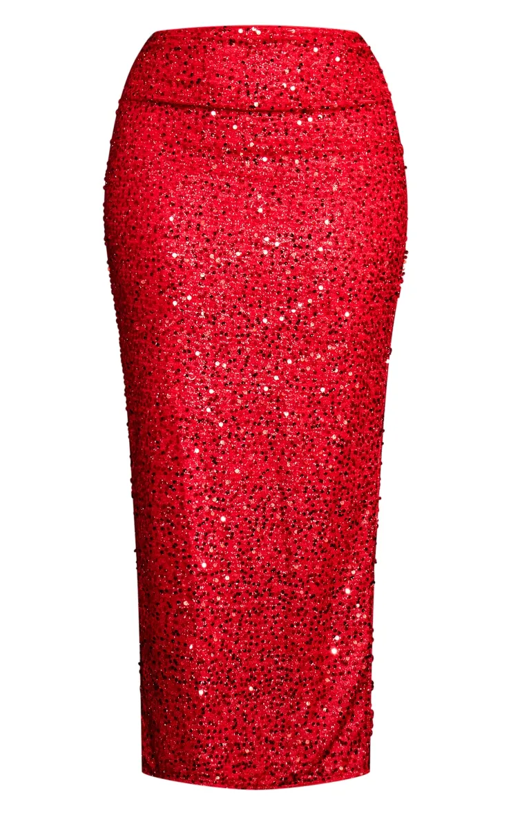 Shape Jupe longue rouge à sequins