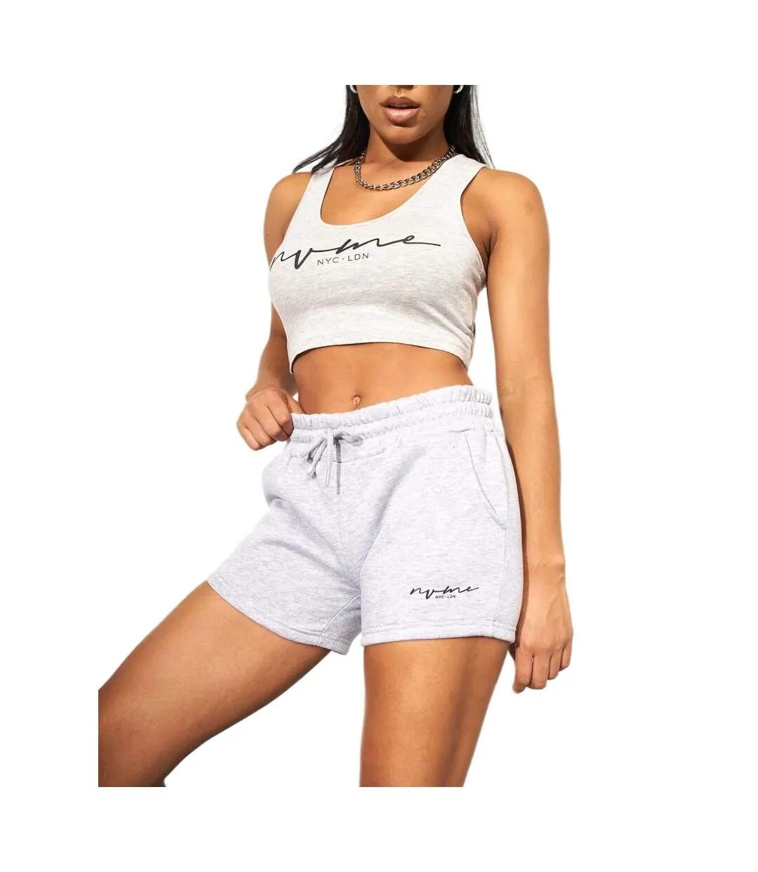 Short de jogging shimila femme gris chiné NVME