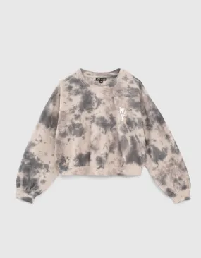 Sweat cropped blanc et noir tie and dye fille