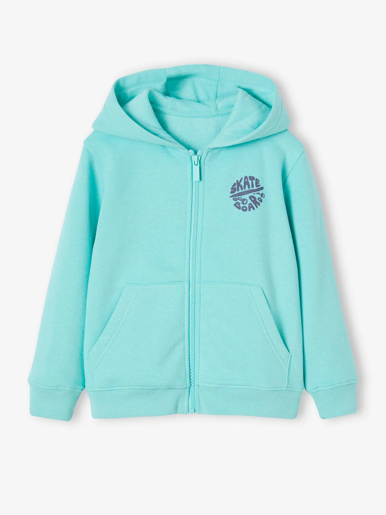 Sweat zippé à capuche Basics garçon turquoise - Vertbaudet