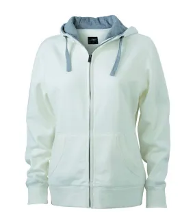 Sweat zippé à capuche femme - JN962 - blanc cassé