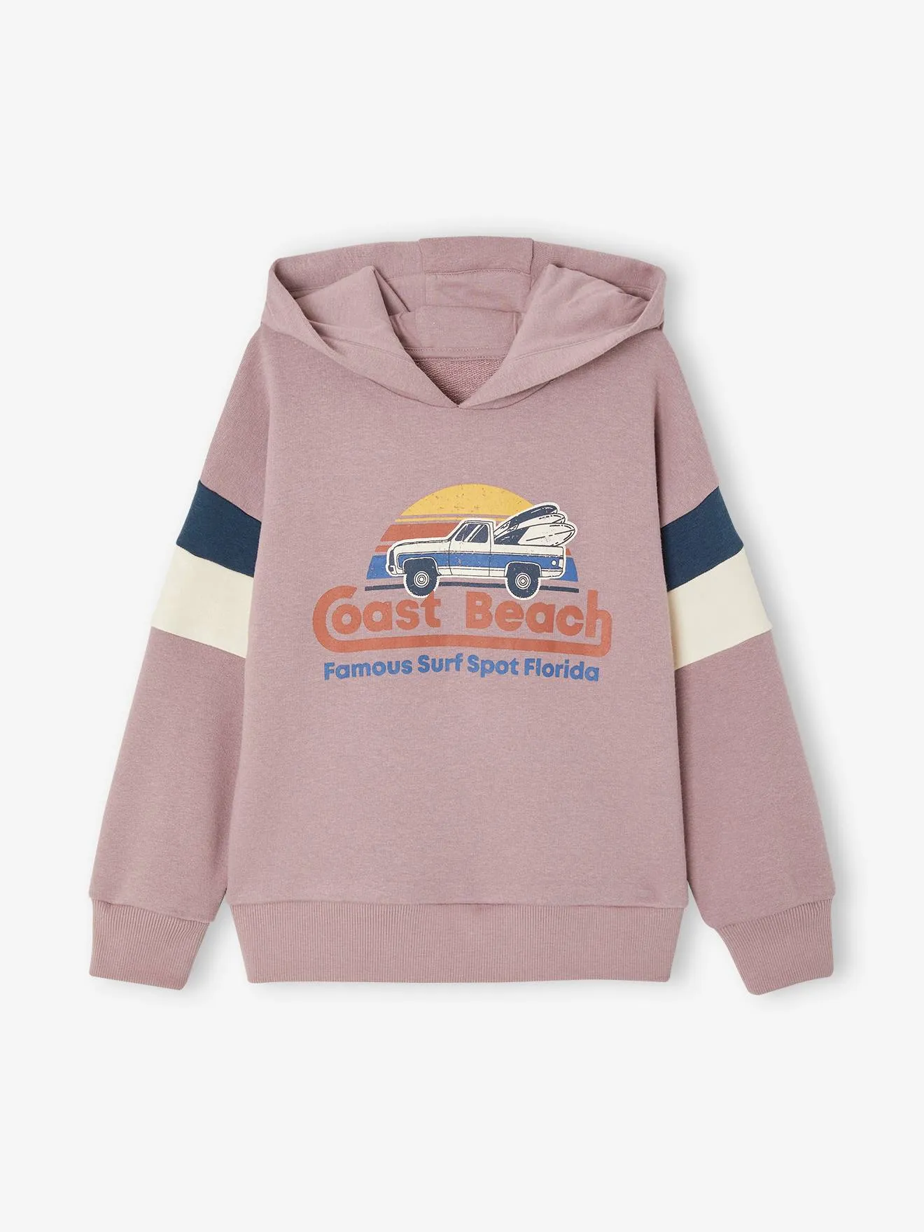 Sweat à capuche motif grahique garçon manches colorblock mauve - Vertbaudet