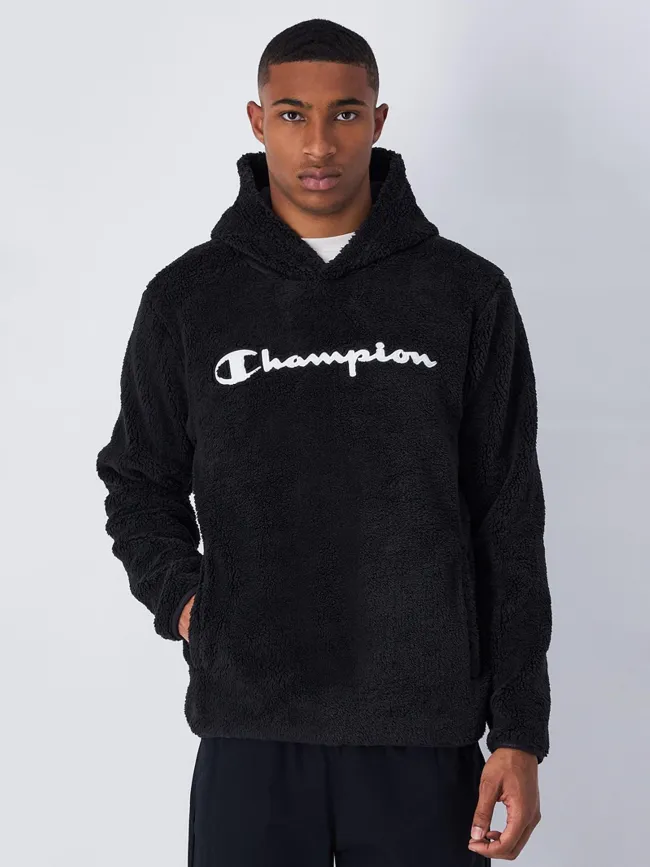 Sweat à capuche peluche noir homme - Champion | wimod