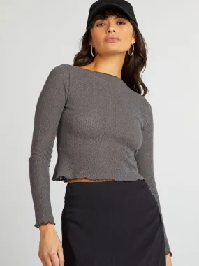 Tee-shirt crop top ajouré - Gris