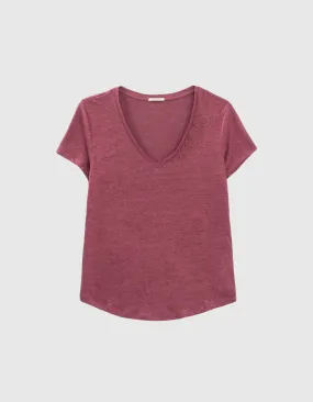 Tee-shirt en lin foil coloris fuchsia femme