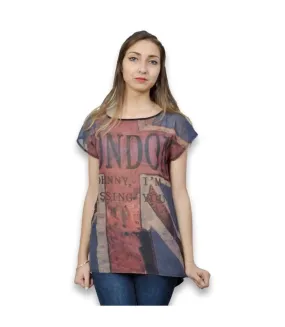 Tee shirt femme imprimé manches courtes motifs asymétriques