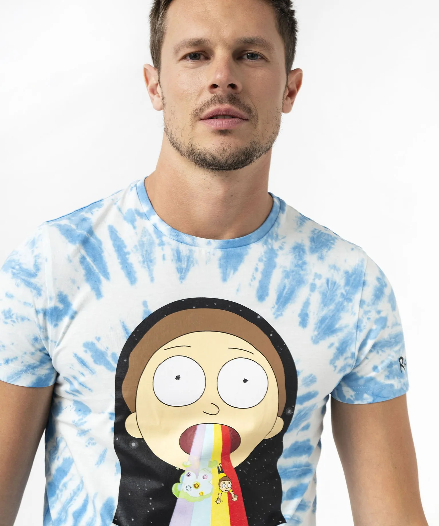 tee-shirt manches courtes tie-and-dye a motif homme - rick morty bleu tee-shirts