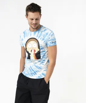 tee-shirt manches courtes tie-and-dye a motif homme - rick morty bleu tee-shirts