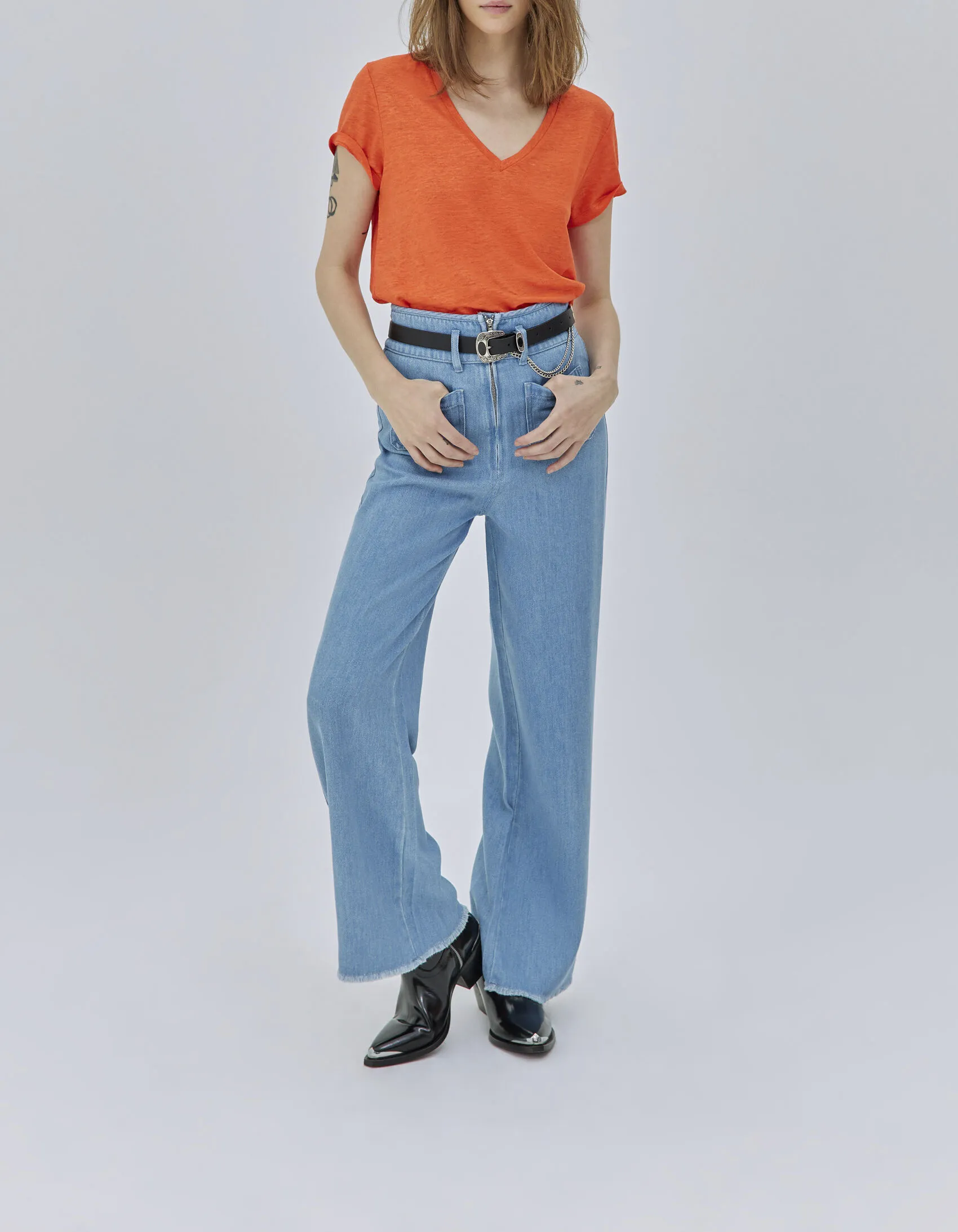 Tee-shirt orange en lin femme