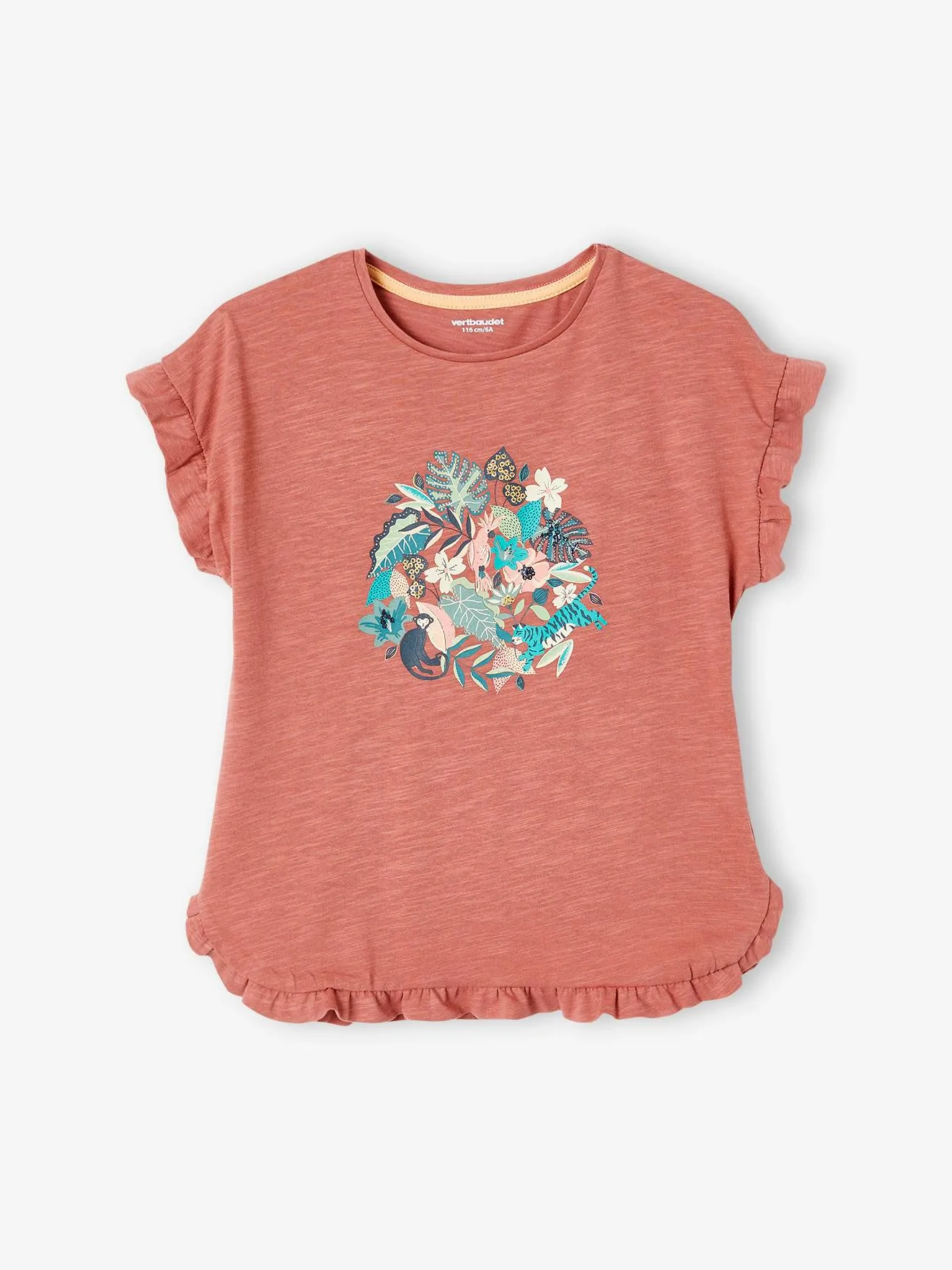 Tee-shirt volanté motif à sequins fille rose pâle - Vertbaudet