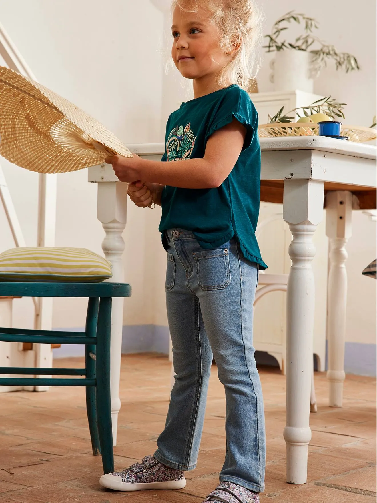 Tee-shirt volanté motif à sequins fille rose pâle - Vertbaudet